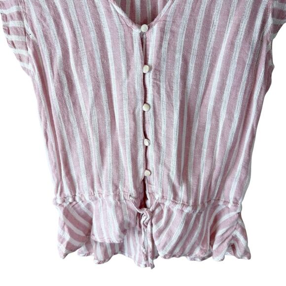 Rails Shirt Women XS Rose Stripe Bretton Peplum Button Front Waist Tie Blouse - Picture 7 of 10